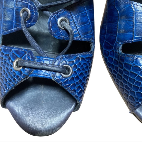 Schutz Blue Croc Leather Lace Up Ankle Booties 9.5 - Picture 4 of 8
